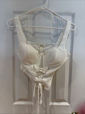 privy Ivory Lace-Up Textured Bustier Camisole